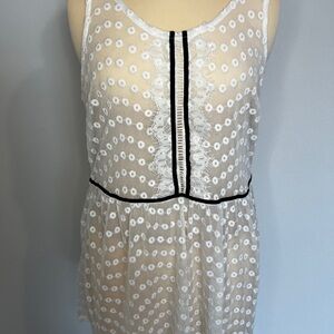 LC Lauren Conrad White Eyelet Lace Tank Dress with Black Trim Accents